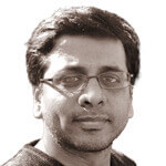 A black and white photo of Vikram Rao