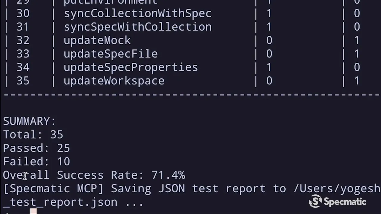 Specmatic console report and test summary