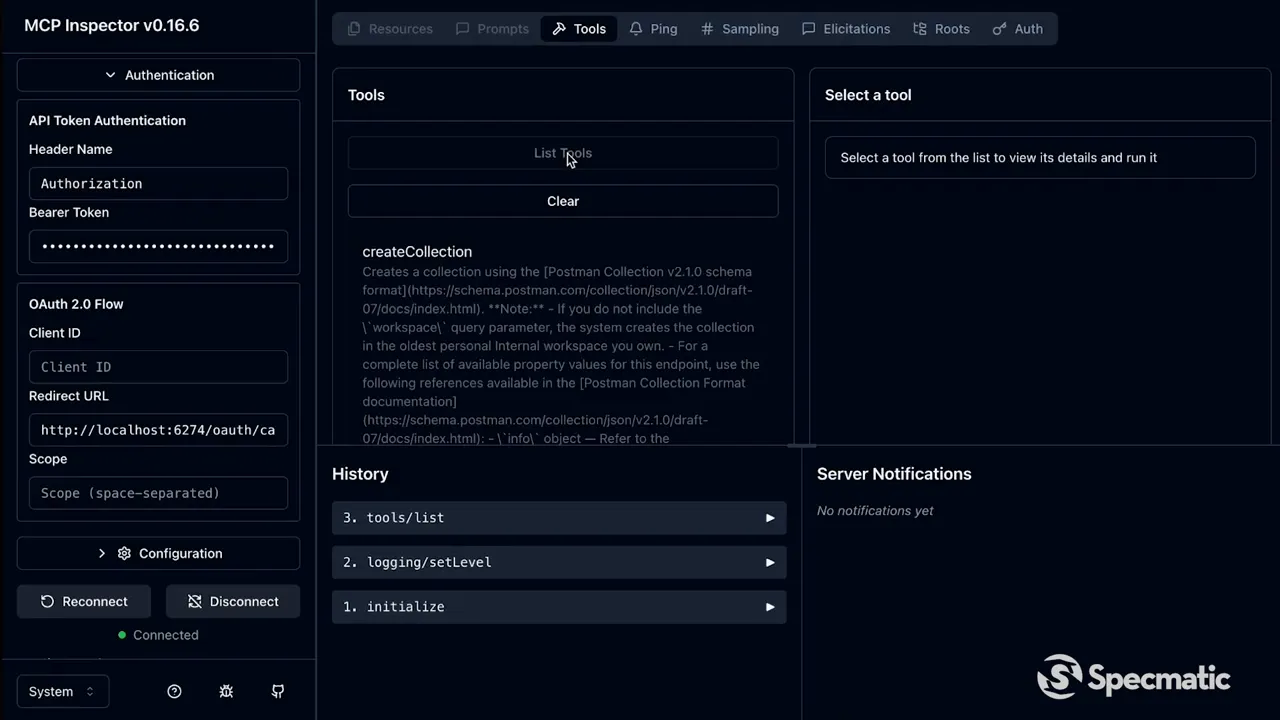 Listing tools in MCP Inspector