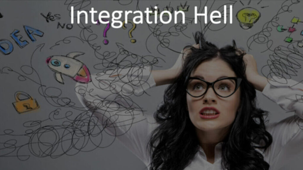 An image of a woman experiencing microservices integration hell